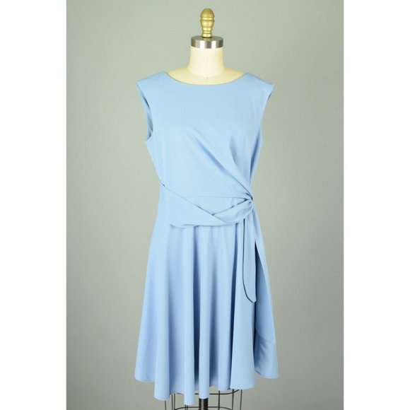 Tahari ASL Dresses & Skirts - TAHARI ARTHUR S. LEVINE ASL BLUE BOAT NECK FLOWY TIE WAIST DRESS